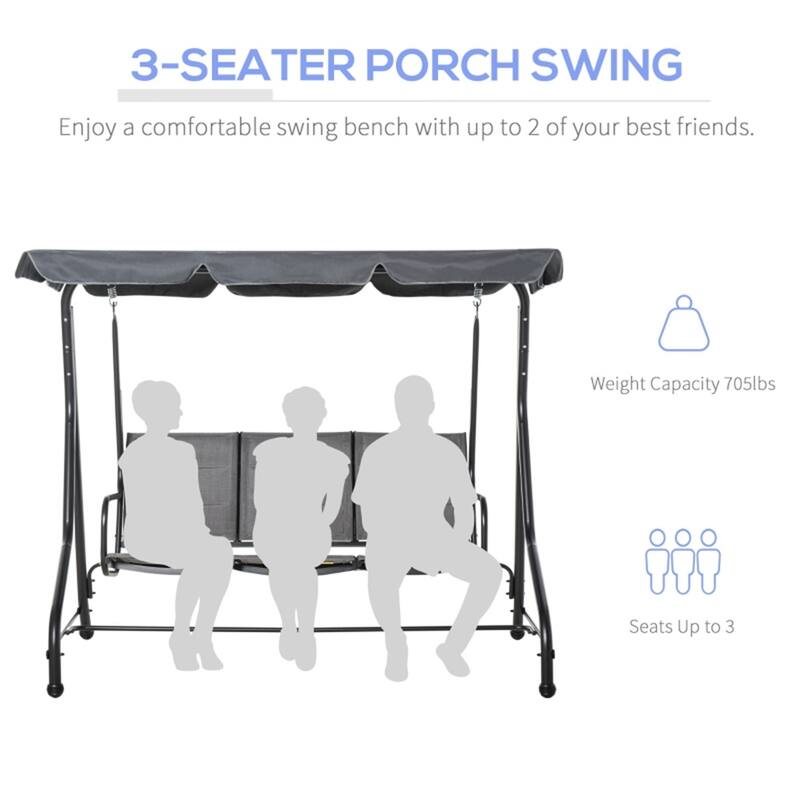 3-Seater Outdoor Patio Swing Chair with Adjustable Canopy - 80.75"L x 46.5"W x 67"H