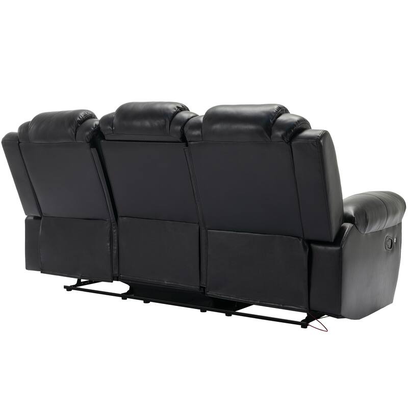 Home Theater Seating Manual Recliner Chair with Center Console and LED Light Strip for Living Room, Black