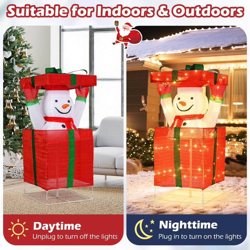 Costway Lighted Snowman in Gift Box Christmas Decoration with 100 LED - as pic shows - See Details