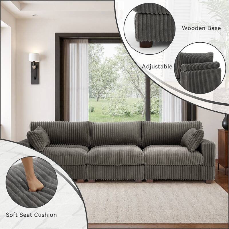 Plush Flannel Modular Sectional Sofa for Living Room