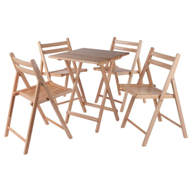5-Piece Square Wooden Folding Table and Chair Set - 32.25" - Brown