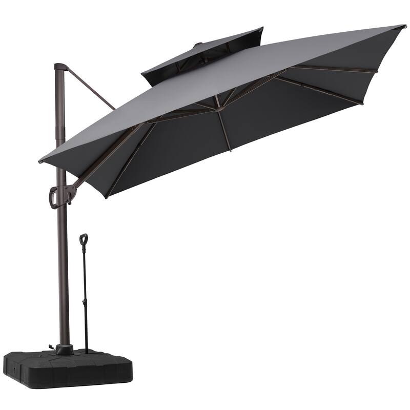 Outdoor 10FT Square Patio Cantilever-Offset Umbrella with Base