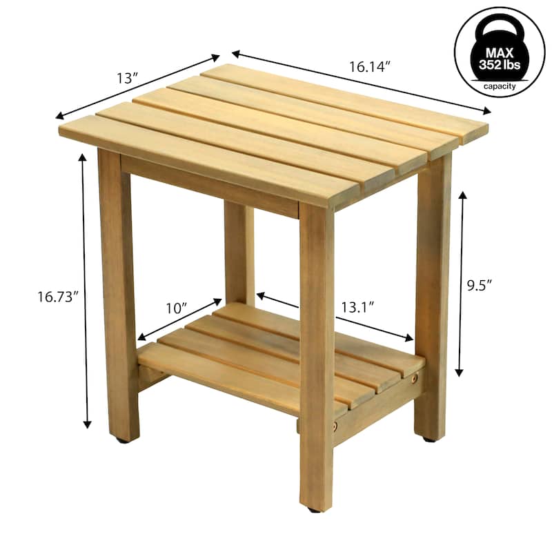 Kellie 16.1" Slatted Solid Acacia Wood Indoor/Outdoor Side Table with Shelf, By JONATHAN Y