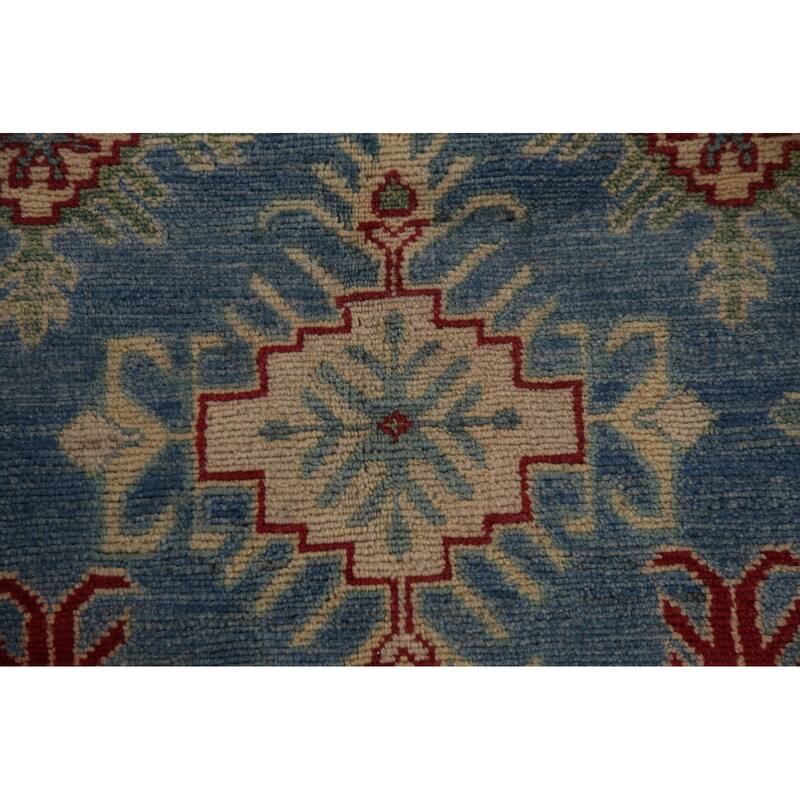Blue Geometric Kazak Oriental Area Rug Handmade Wool Carpet - 9'2" x 12'4"