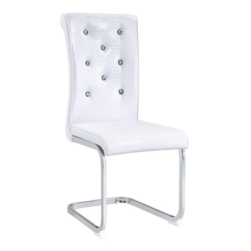 Set of 2, Retro Faux Alligator Skin Upholstered Dining Chairs, with Crystal Buckle Design and Faux Leather Design