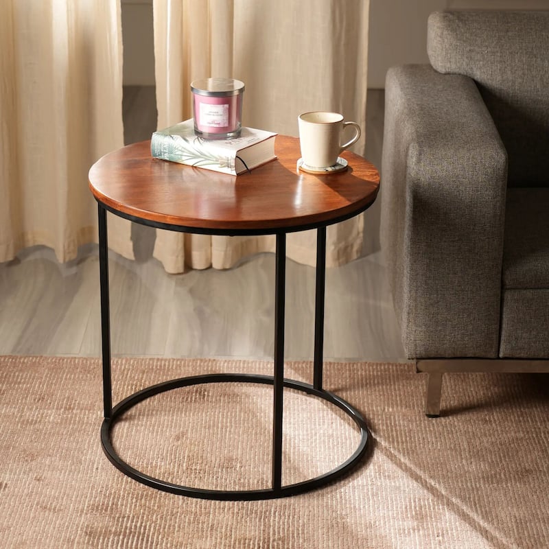 Cosimo Round End Table - Elegant Accent Table for Living Room Décor-21.65X21.65X21.65" - Brown