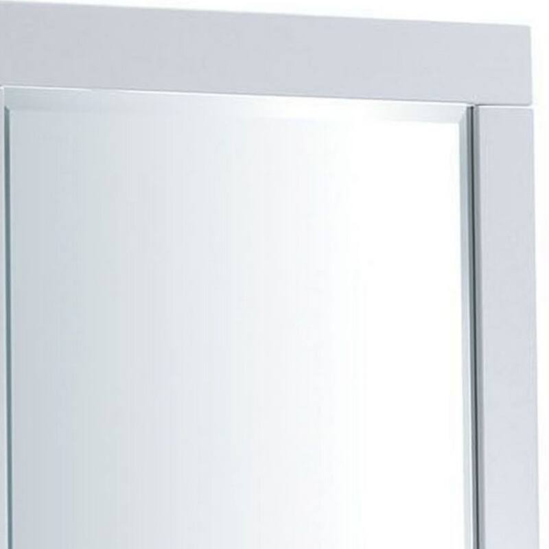 27 Inch Contemporary Wooden Frame Rectangular Mirror, White