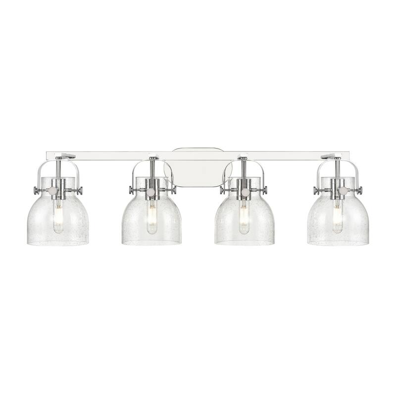 Innovations Lighting Pilaster II Bell - 4 Light 6" Wall-Mounted Bath Vanity Light - Polished Chrome/Seedy