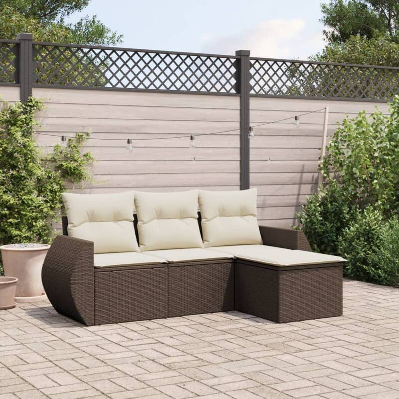 vidaXL Garden Sofa Set Brown and Cream - 21.7 x 21.7 x 14.6 - Brown and cream-Without table