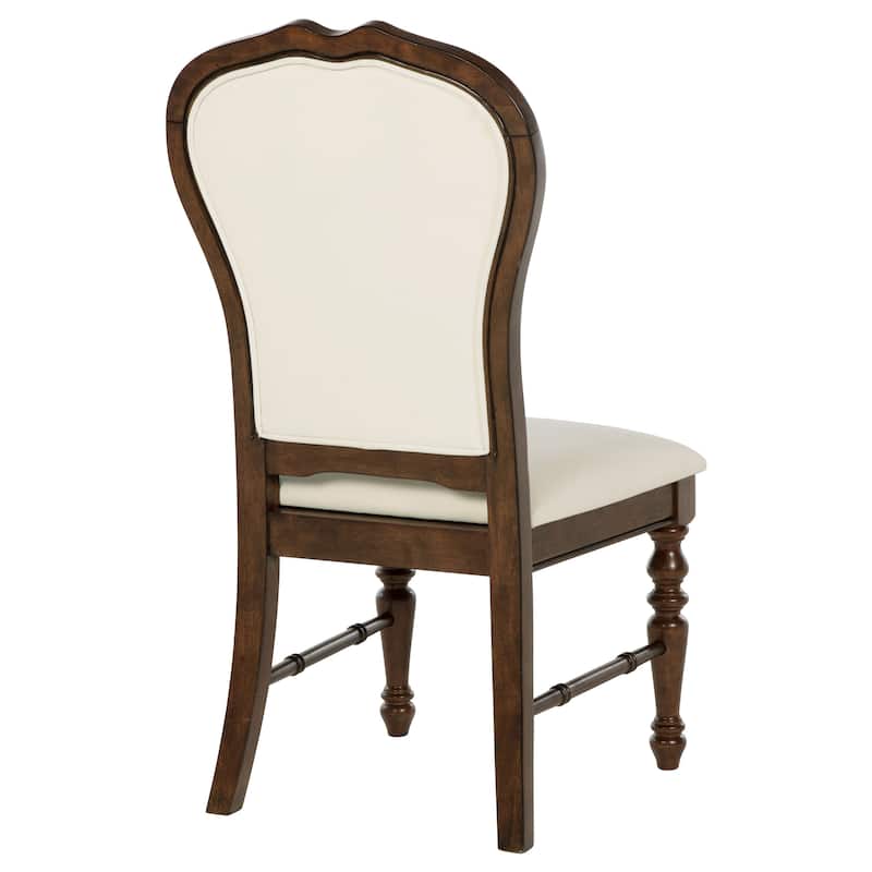 2pc Set Traditional Dining Side Chairs Rich Rounded Backs Turned Legs Upholstery Fabric Kitchen