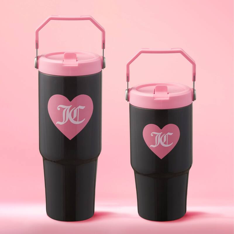 Juicy Couture Flip Flow Hydration Stainless Steel Screw Top Tumbler with Flip Straw 2-Pack - Black - 20 oz / 30 oz