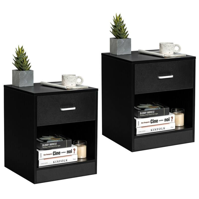 Gymax Set of 2 Nightstand End Side Table Storage Cabinet w/ Drawer - See Details