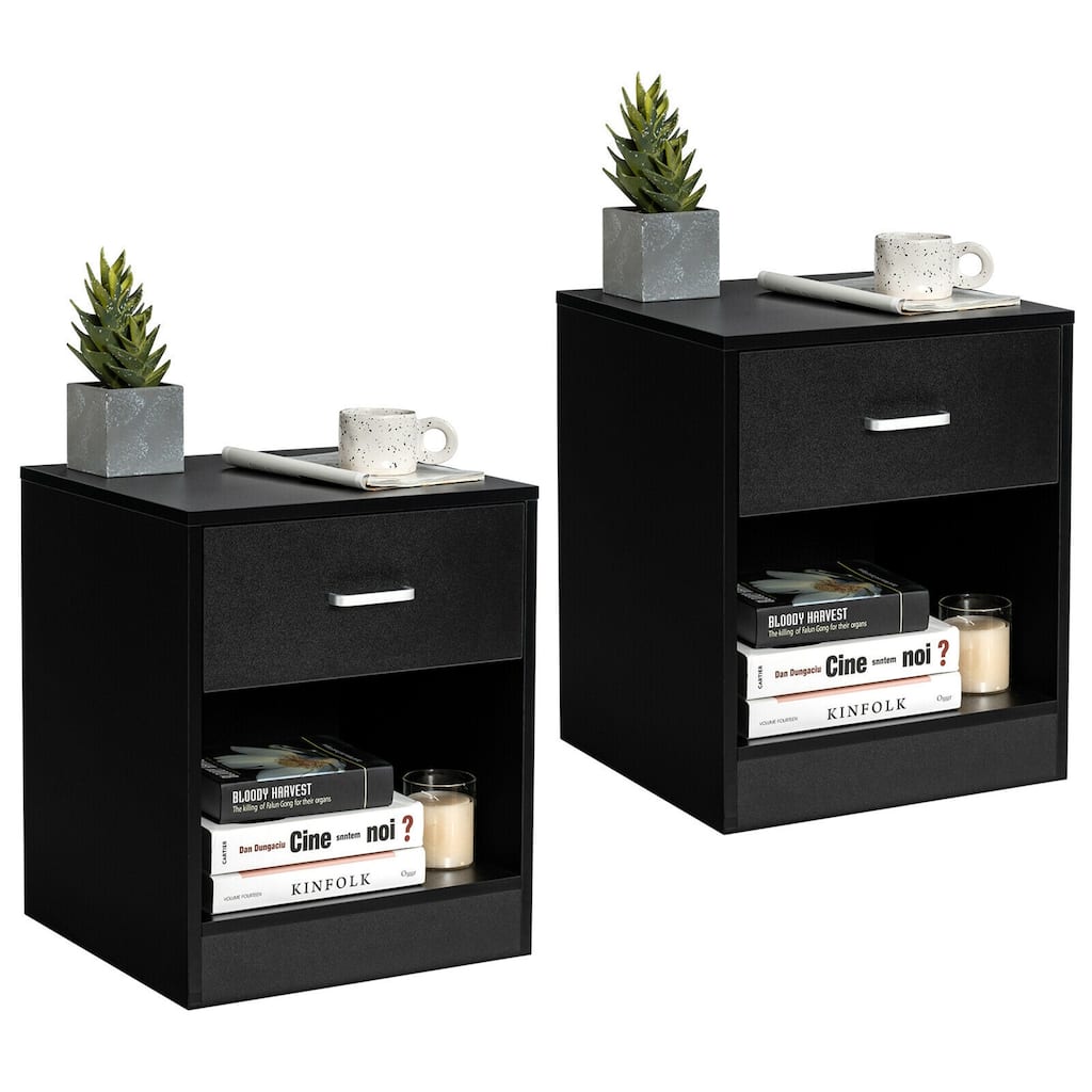 Gymax Set of 2 Nightstand End Side Table Storage Cabinet w/ Drawer - See Details