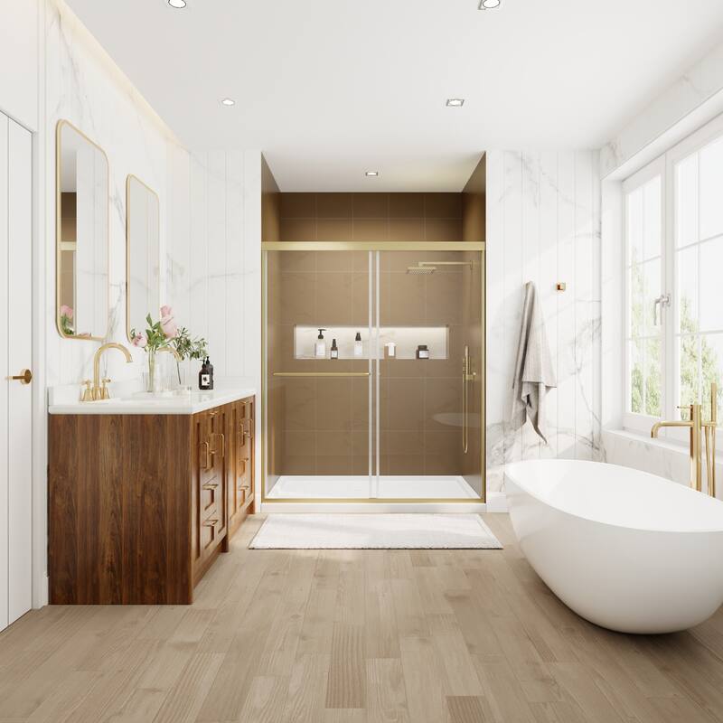 Modland 56-60"x70'' Adjustable Double Sliding Shower Door, 1/4" ANSI Glass with Nano Coating, Framed Bypass Enclosure