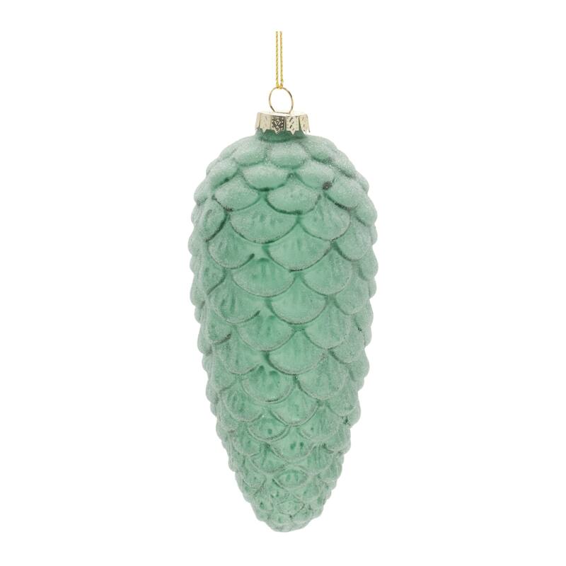 Frosted Glass Pinecone Christmas Ornaments - 6" - Green - 6ct