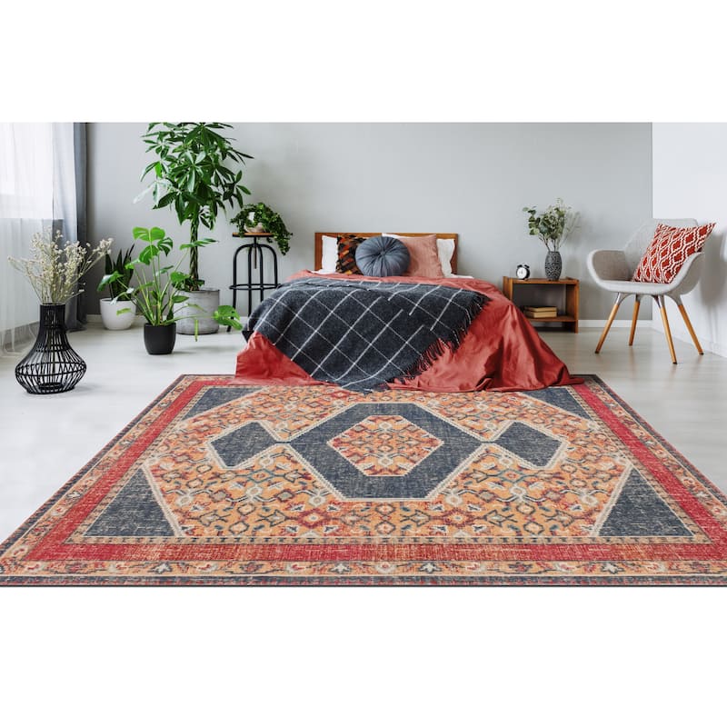 Noori Rug Rivaj Low-pile Sylvester Rug - 5'3" x 7'6" - Blue/Orange