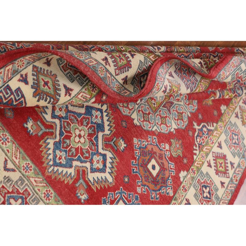 Kazak Oriental Area Rug Handmade Red Wool Carpet - 5'0" x 6'7"