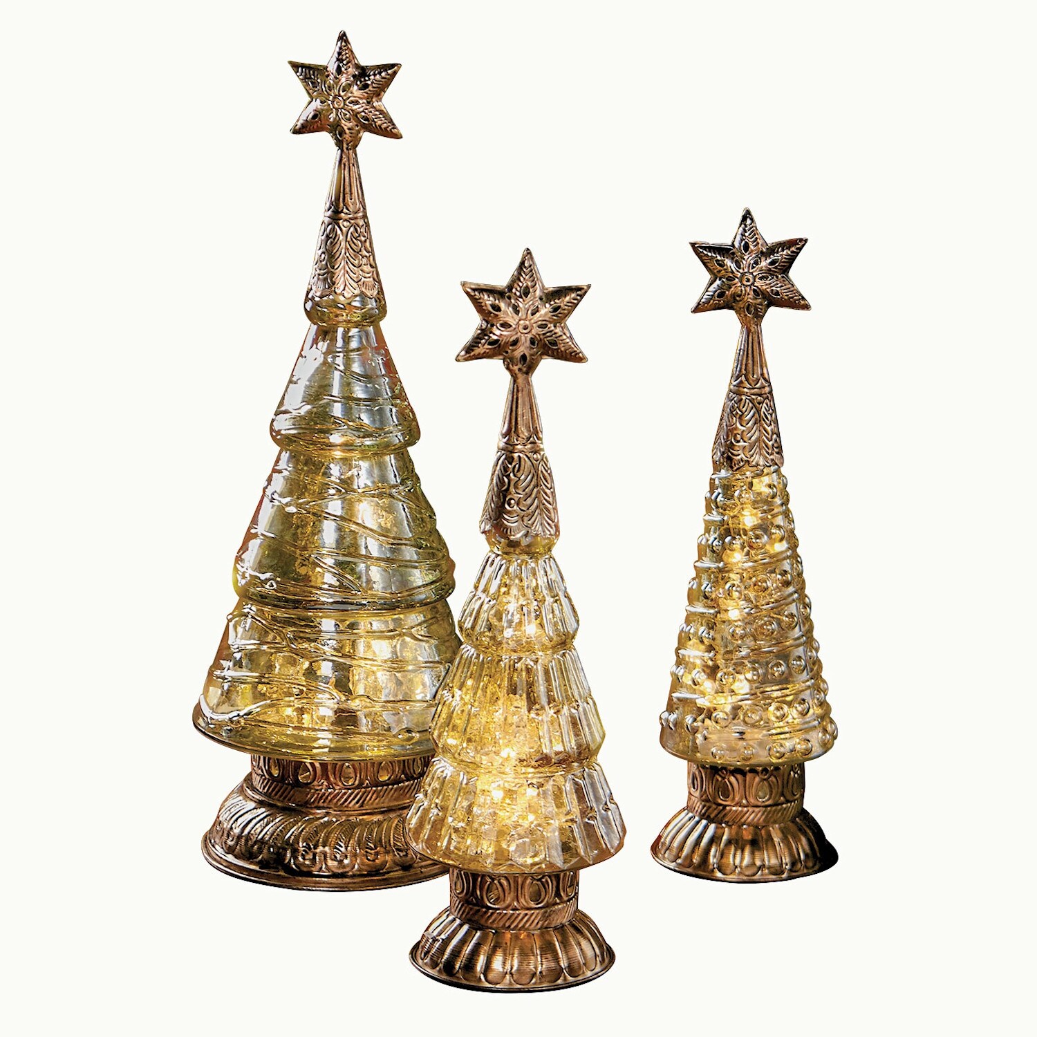 Shop Art Artifact Luster Glass Trees Set Of 3 Christmas Tree