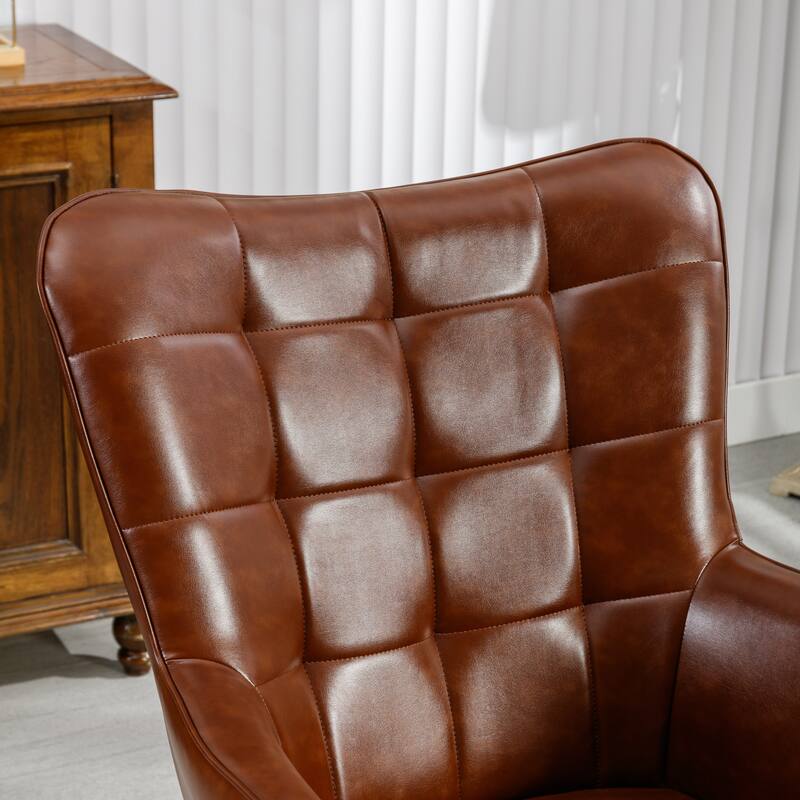 PU Leather Accent Chair Tufted Button Wingback Chair