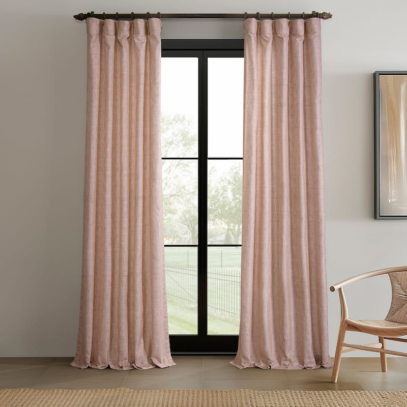 Exclusive Fabrics Raw Linen Weave Light Filtering Curtains for Bedroom & Living Room Curtains Pair - 2 Panel Drapes - 50 X 96 - Pink