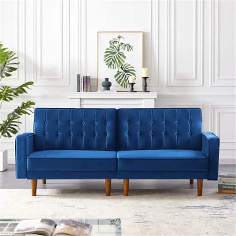 Living Room Soft Fabric Split Sofa With Solid Wood Leg,Foam Seat,Blue