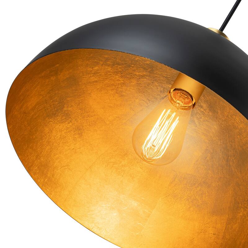 Industiral Metal Black and Gold Dome Pendant Lights Kitchen Island - W14.96"