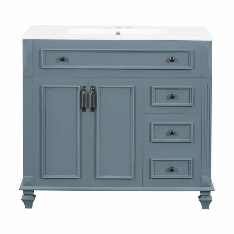 36" Bathroom Vanity with Sink, Cabinet, Flip-Out Drawer, 3 Drawers & 2 Soft-Close Doors