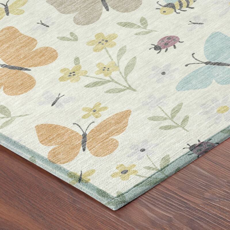 Machine Washable Indoor/ Outdoor Whimsy Butterfly Chantille Rug