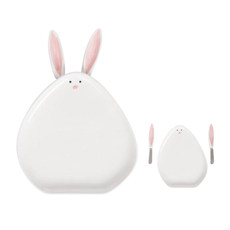 Transpac Ceramic Easter Bunny Platter w/Spreaders Set of 3 Home Decorations Easter