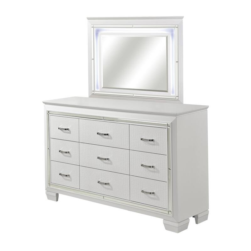 Alen 4 Pc California King Bedroom Set, Button Tufting, Mirror Trim, White