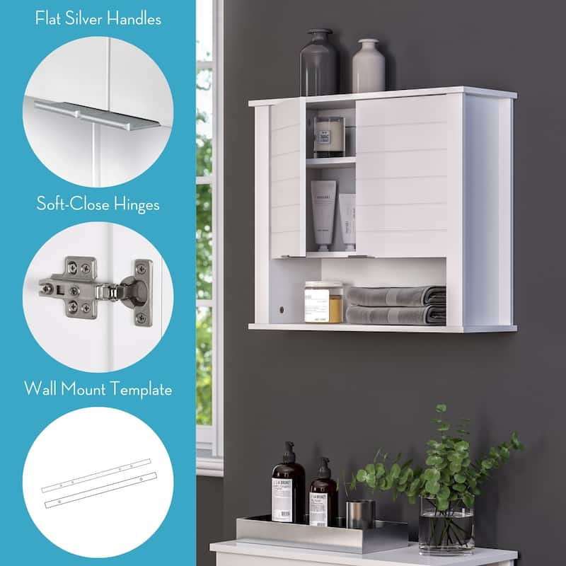 RiverRidge Madison Two-Door Bathroom and Laundry Wall Mount Storage Medicine Cabinet with Fixed and Adjustable Shelf