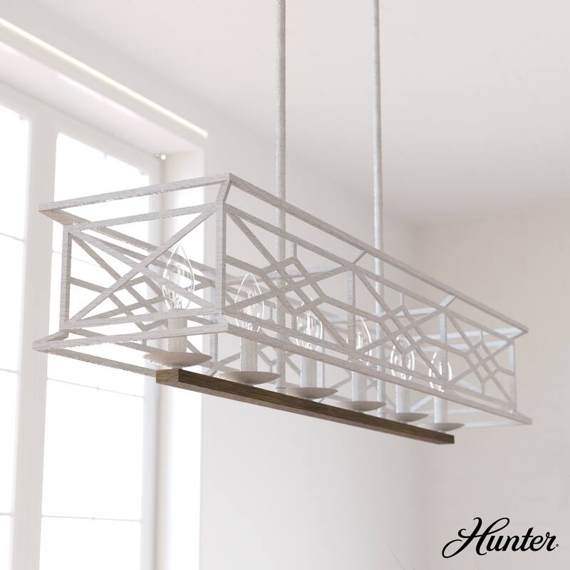 Hunter Langwood 6-Light Linear Chandelier - Dining Room, Kitchen Island, Cage - Contemporary, Modern Farmhouse, Shabby Chic