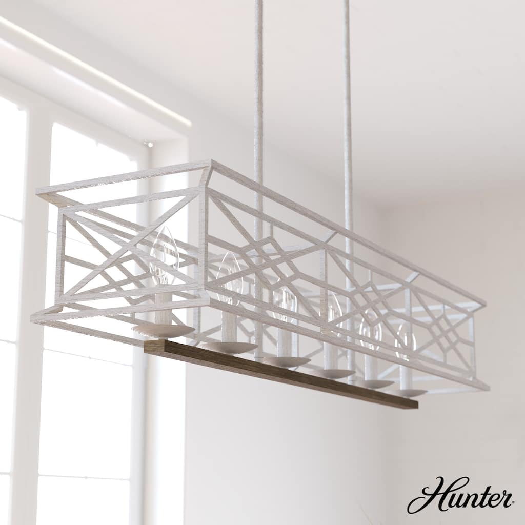 Hunter Langwood 6-Light Linear Chandelier - Dining Room, Kitchen Island, Cage - Contemporary, Modern Farmhouse, Shabby Chic