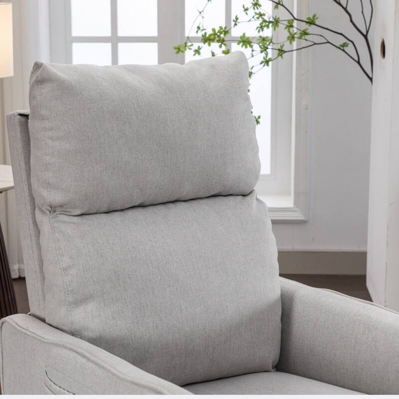 Cotton Linen Fabric Swivel Rocking Chair With Adjustment Backrest Footrest and Samll Pocket