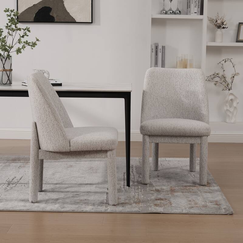 21.46" Wide Modern Minimalist Dining Chair Set Of Two, Chenille Upholstered, Rubberwood Legs, High Curved Backrest