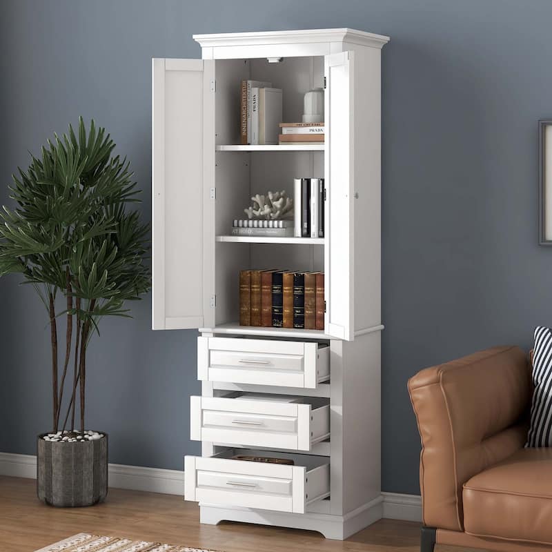 Bathroom Tall Storage Cabinet with Three Drawers