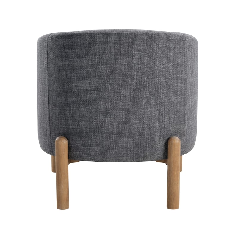 Diya Barrel Style Accent Chair, Gray Polyester, Light Brown Wood Legs