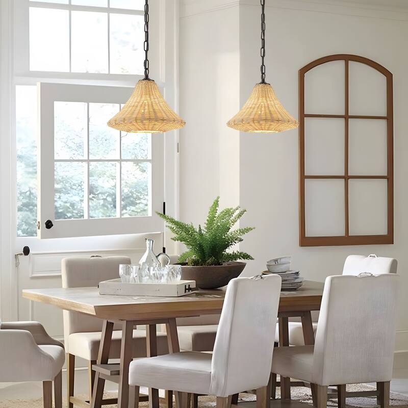 Starsky 1-Light 11.81in Handwoven Rattan Cone Pendant