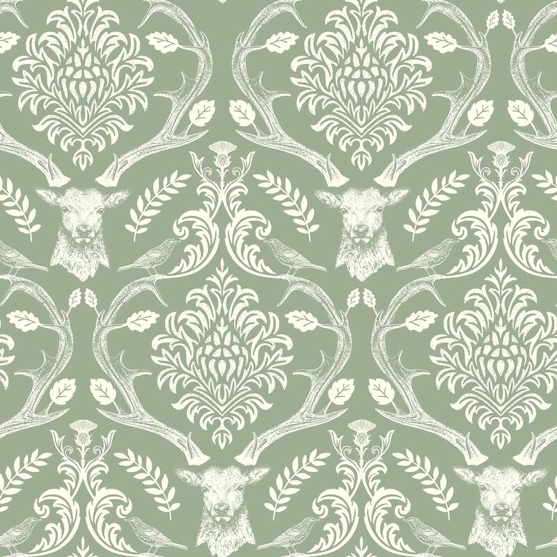 Arthouse Wickham Green Stag Damask Wallpaper