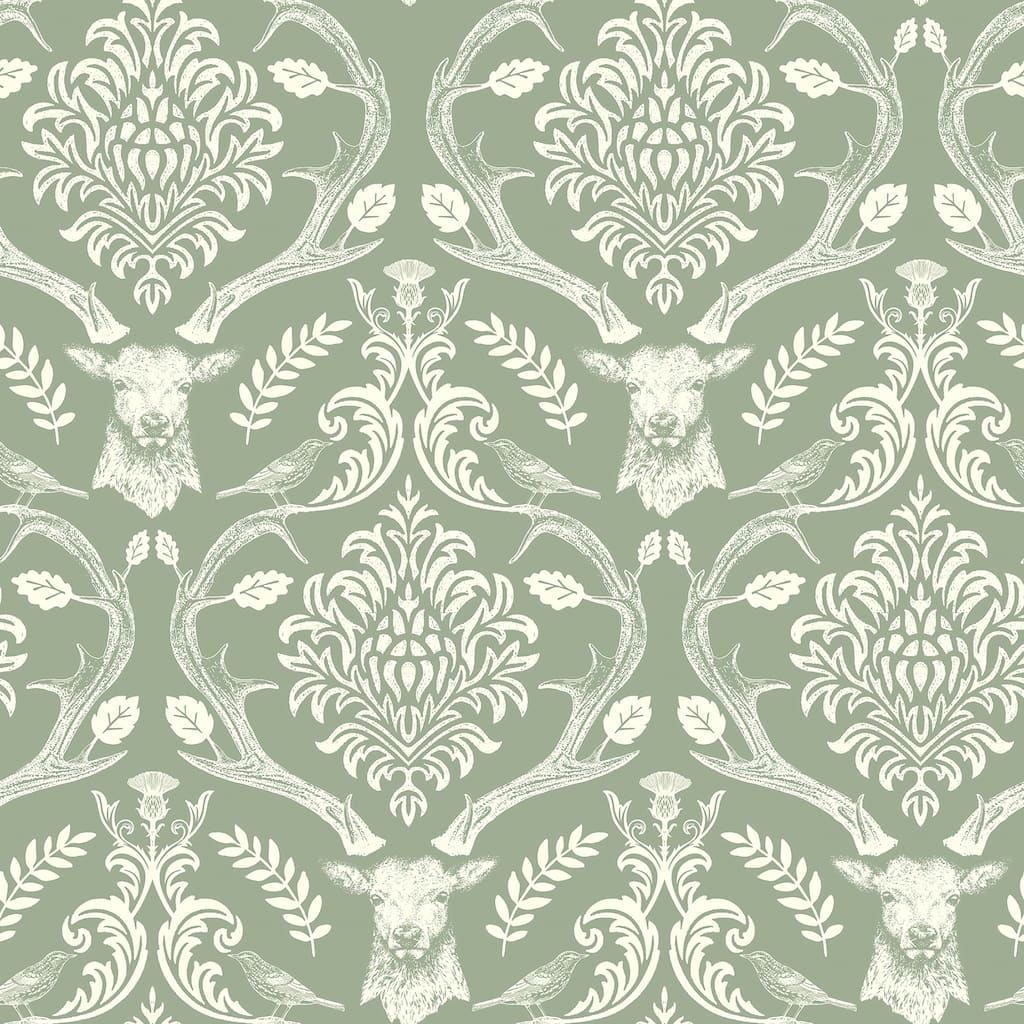 Arthouse Wickham Green Stag Damask Wallpaper