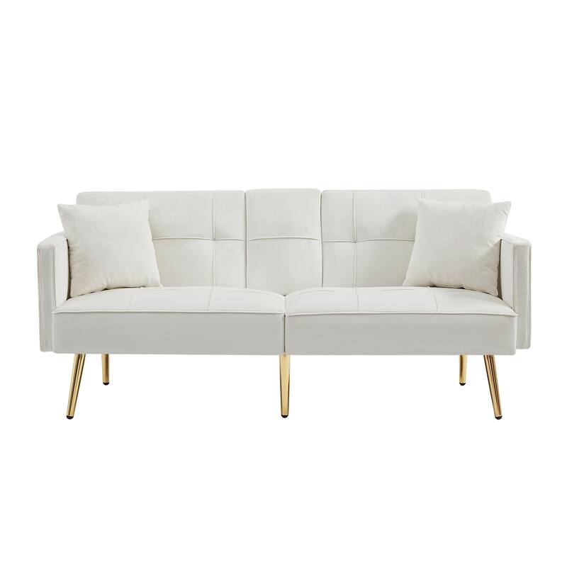 Velvet Futon Sofa Bed with Gold Metal Legs