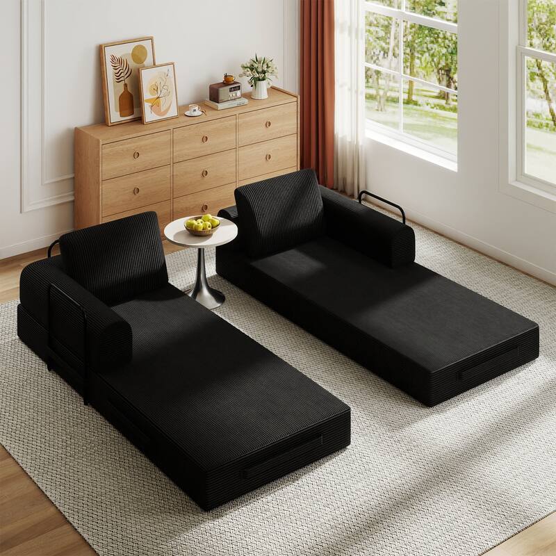 Convertible Sleeper Sofa Bed, Corduroy Folding Sleeper Couch with Pillow, Boneless Couch for Living Room, Floor Lounge Sofa