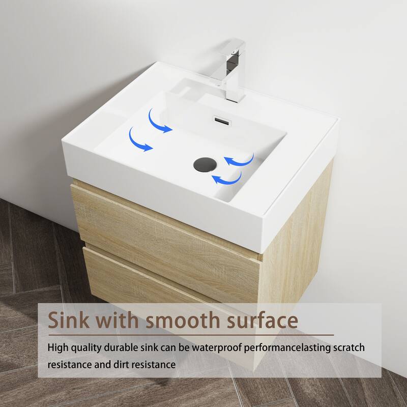 Vanity with Thick Edge Resin Sink, Soft-Close Drawers, Water-Resistant Melamine Surface (Sink and Cabinet Only)