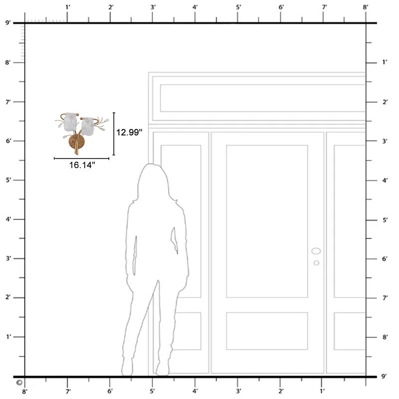 2-Light Wall Sconce with Floral Branch Design and White Glass Shades