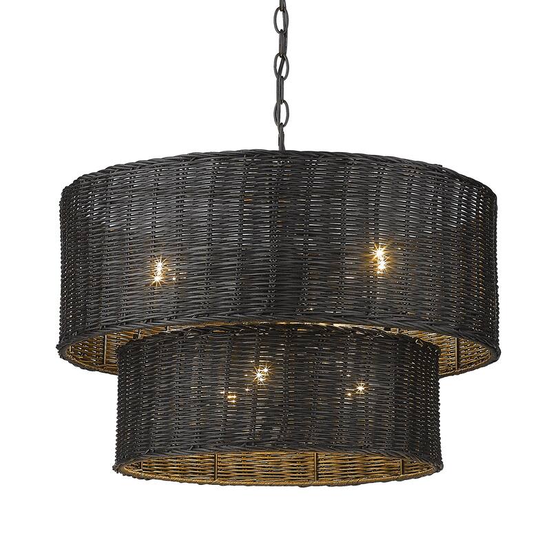 Erma 6 Light Chandelier - Matte Black with Black Wicker