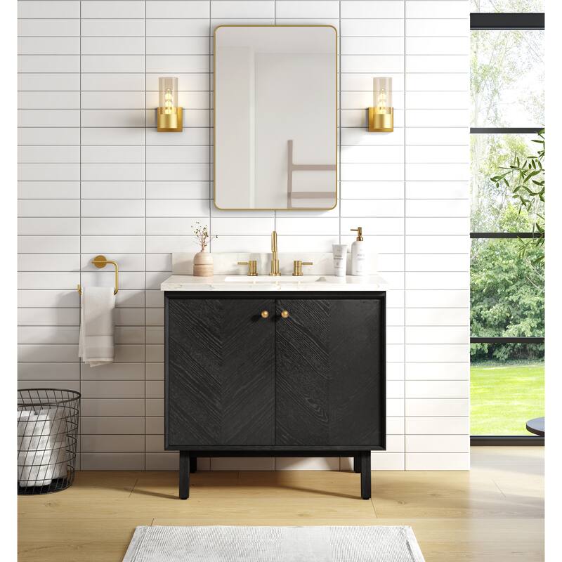 Avanity Adele 37 in. Vanity Combo in Black Oak finish with Calacatta Quartz Top
