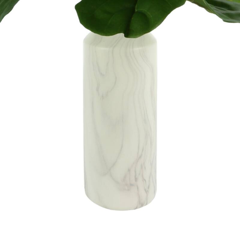 Organic Modern Fiddle Leaves in a Tall Marbled Ceramic Vase - Green