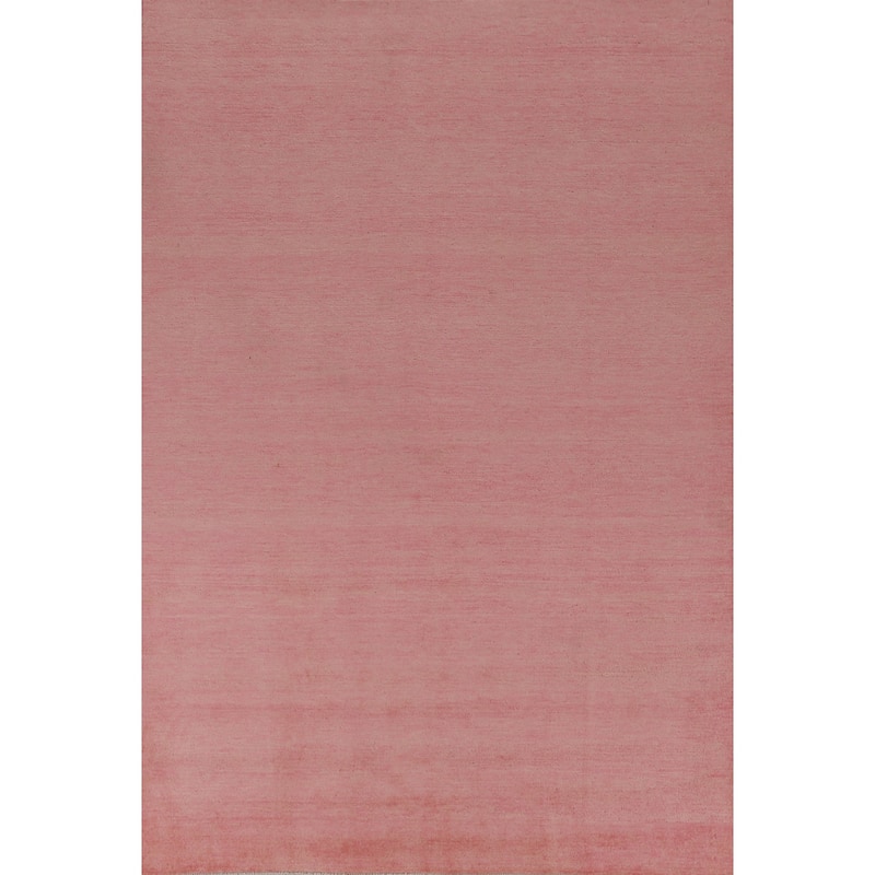 Hand Knotted Oriental 100% Wool Carpet Modern Solid Pink Gabbeh Area Rug - 9' 2'' X 6' 1''