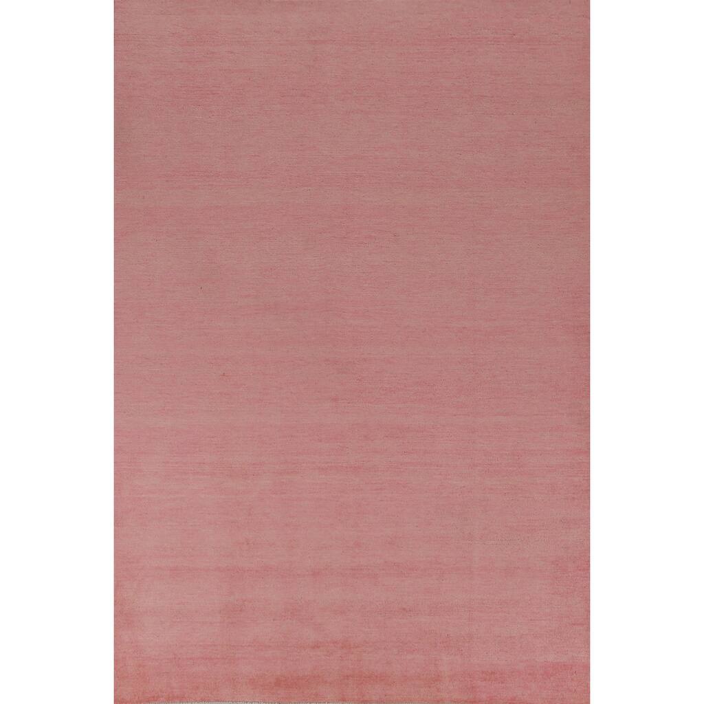 Hand Knotted Oriental 100% Wool Carpet Modern Solid Pink Gabbeh Area Rug - 9' 2'' X 6' 1''