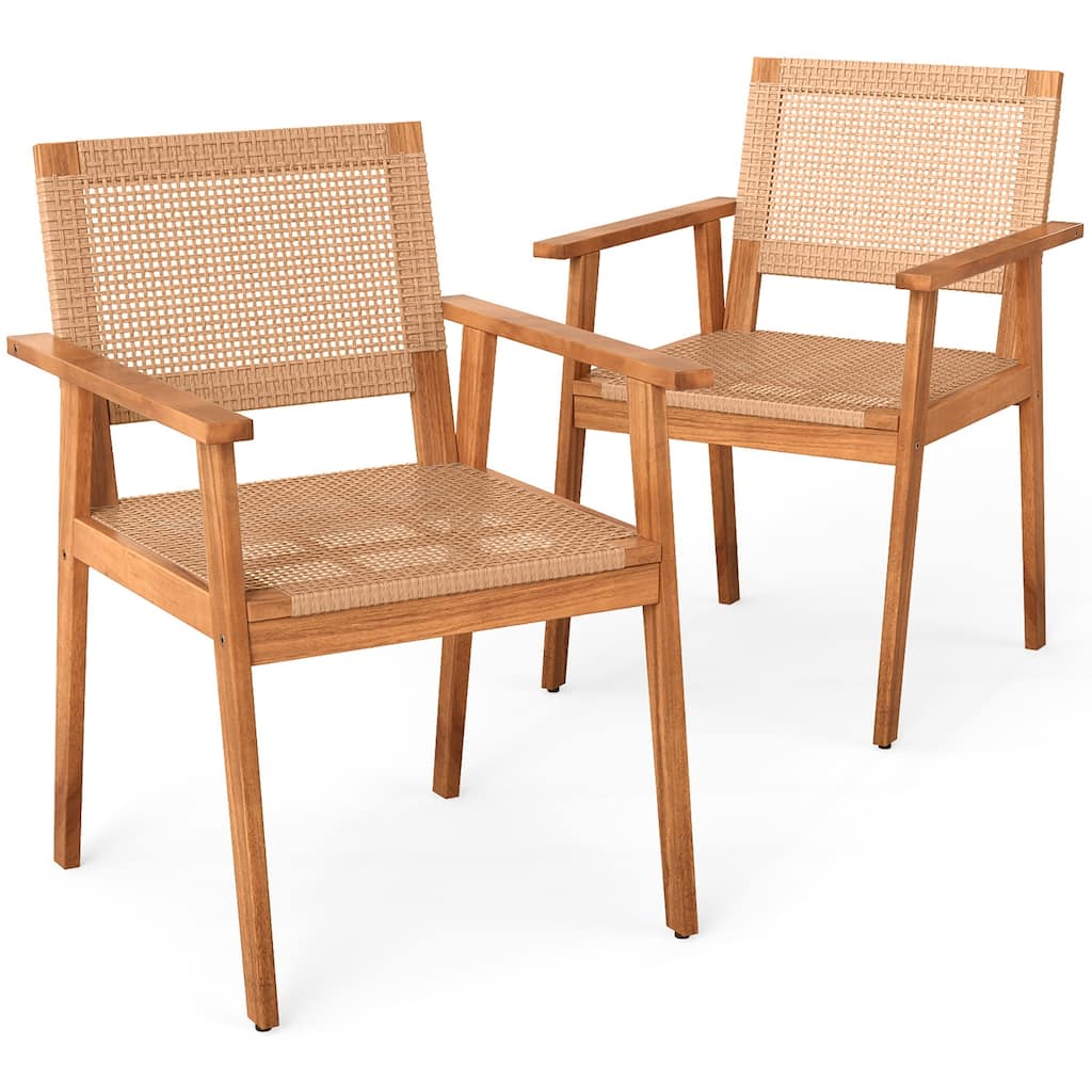 Gymax Acacia Wood Outdoor Dining Chairs Set of 2 w/Backrests &